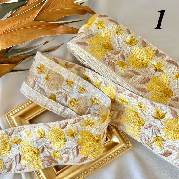 50cm  インド刺繍リボン シルク  花柄 4枚目の画像