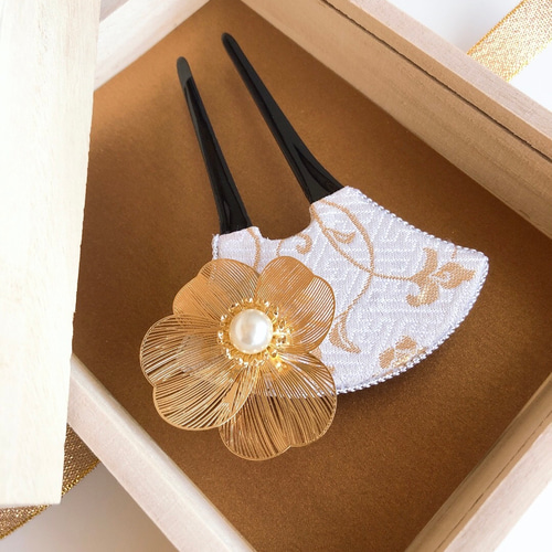 簪　かんざし　バチ型簪　美品　金彩　みかん　螺鈿　髪飾り　着物　和装　小物 金彩螺鈿かんざし 波