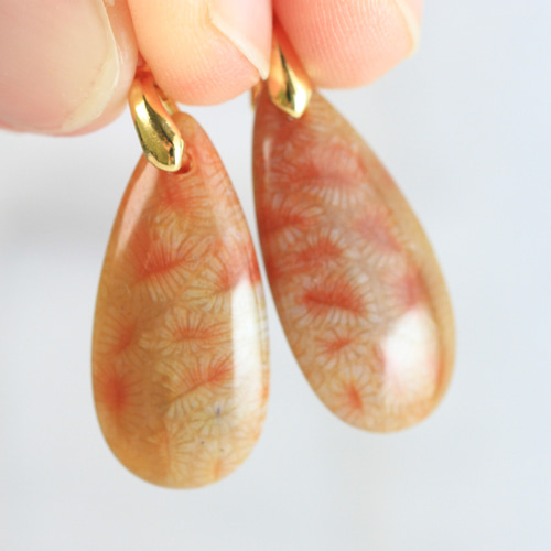 天然石♡フォッシルコーラルのピアス14kgf フォッシルコーラル 1粒ピアス 14kgf | iichi 日々の暮らしを