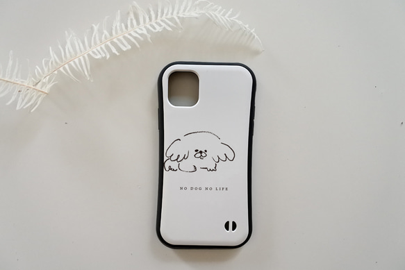 【No Dog,No Life ペキニーズ】わんわんphone　衝撃に強い耐衝撃iPhoneグリップケース 名入れOK 1枚目の画像