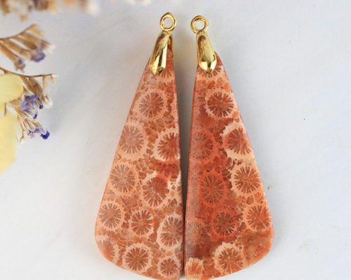 のほほん様専用です 秋色 フォッシルコーラルのピアス フォッシル