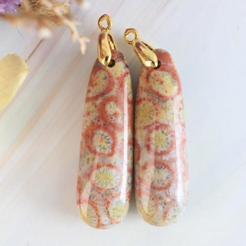 SALE】フォッシルコーラルの海ピアス