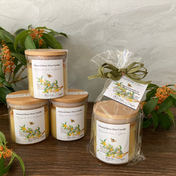 天然キンモクセイの香りと花✨国産ミツロウボトルキャンドル　Wood wick〜木芯 5枚目の画像