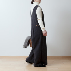 冬季羊絨工裝褲寬褲 - 羊毛人字紋/炭灰色 第2張的照片