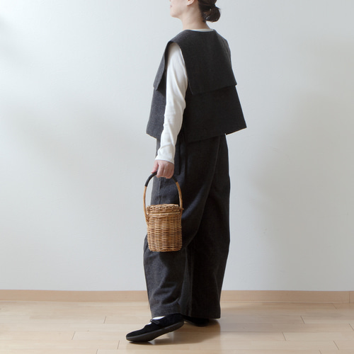 CLANE オールインワン サロペット ワイドパンツ ヘリンボーン CLANE｜ディープ Uネック サロペット 18112-5122-kk - Piu di