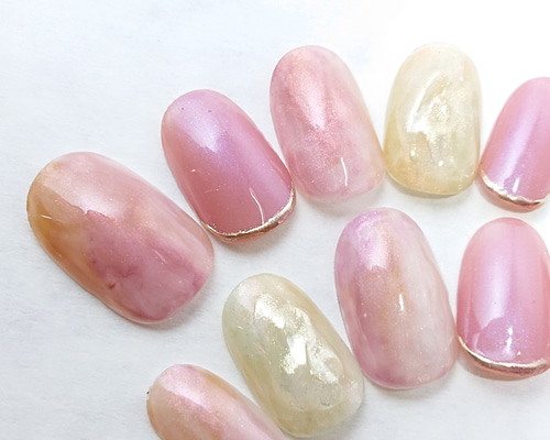 ネイルチップ オーダー ミラー ぷっくりハート マグネット サブカル 韓国 ネイルチップ ちゅるんネイル ミラーネイル ぷっくり 韓国ネイル