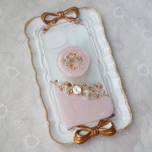 iPhoneケース スマホケース　Android antique flower jewelry  押し花　スマホグリップ 14枚目の画像