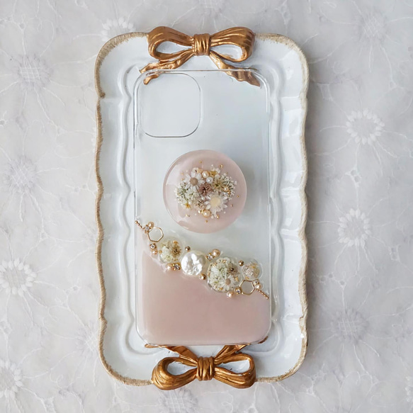 iPhoneケース スマホケース　Android antique flower jewelry  押し花　スマホグリップ 4枚目の画像