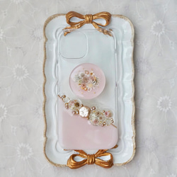 iPhoneケース スマホケース　Android antique flower jewelry  押し花　スマホグリップ 5枚目の画像