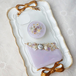 iPhoneケース スマホケース　Android antique flower jewelry  押し花　スマホグリップ 6枚目の画像