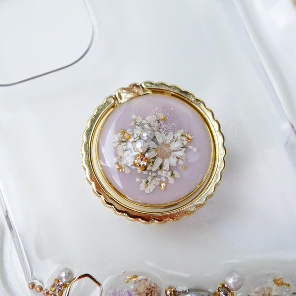 iPhoneケース スマホケース　Android antique flower jewelry  押し花　スマホリング 9枚目の画像