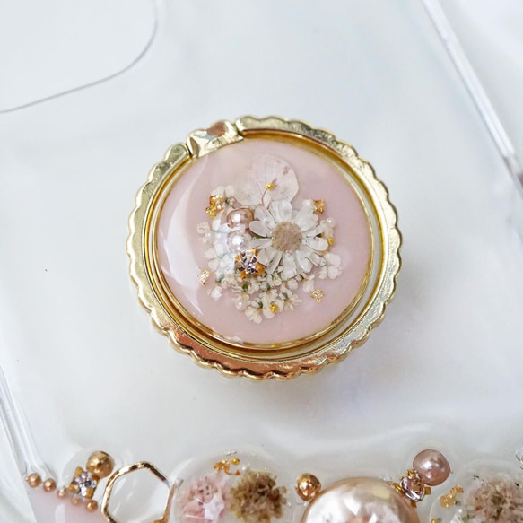 iPhoneケース スマホケース　Android antique flower jewelry  押し花　スマホリング 12枚目の画像