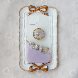 iPhoneケース スマホケース　Android antique flower jewelry  押し花　スマホリング 2枚目の画像