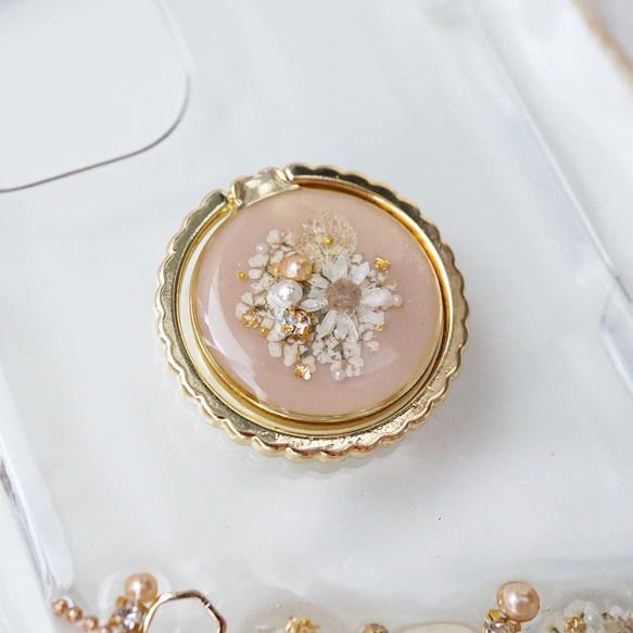 iPhoneケース スマホケース　Android antique flower jewelry  押し花　スマホリング 6枚目の画像