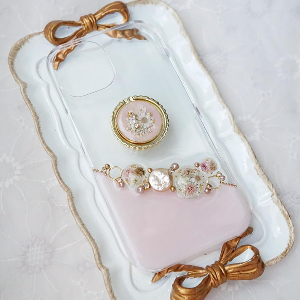 iPhoneケース スマホケース　Android antique flower jewelry  押し花　スマホリング 11枚目の画像