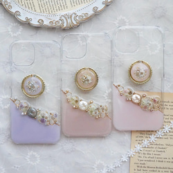 iPhoneケース スマホケース　Android antique flower jewelry  押し花　スマホリング 1枚目の画像