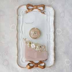 iPhoneケース スマホケース　Android antique flower jewelry  押し花　スマホリング 3枚目の画像