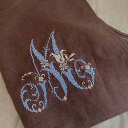 poritorie マーガレット刺繍 リネンカバー かご バスケット リネンかごカバー 北欧風手刺繍バスケットカバーB かごバッグ Ha