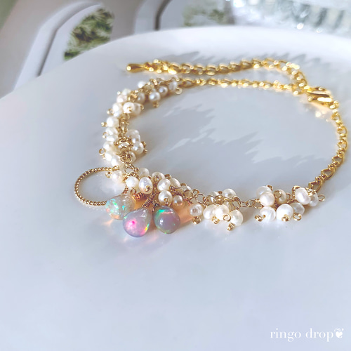天然石ブレスレット 14kgf カラーオパール 淡水パール 天然石ブレスレット 14kgf カラーオパール 淡水パール