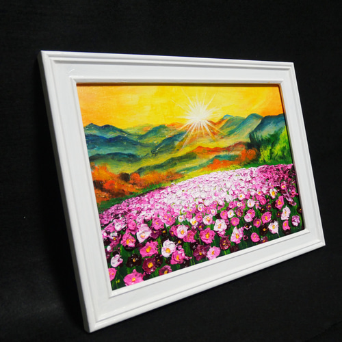 油絵 絵画【コスモス】 油絵 絵画 【コスモス畑と富士山】 絵画 HR 通販 14590907
