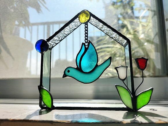 青い鳥のサンキャッチャー サンキャッチャー ステンドグラス みずまち