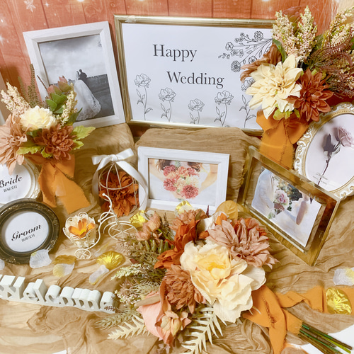 結婚式ウェルカムスペース　高級造花/ブーケ 受注製作 ウェルカムスペースセット クラッチブーケ＆受付サイン