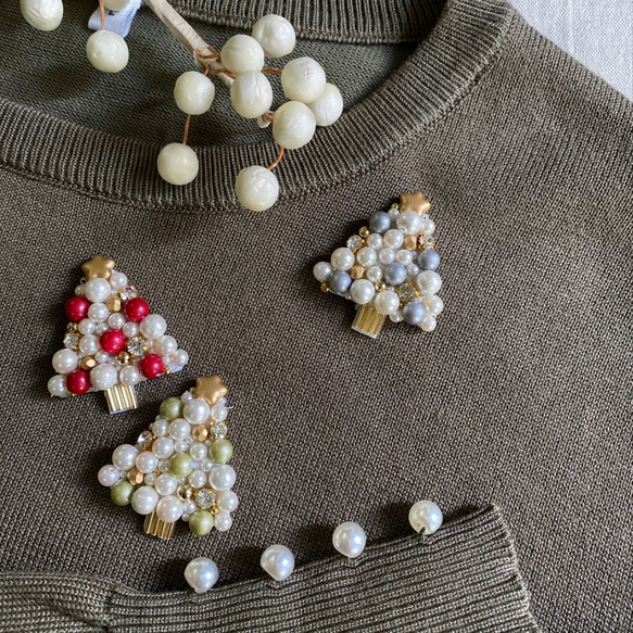 カラフルパールのクリスマスツリー刺繍ブローチ⭐︎スペシャルギフト⭐︎受注製作品 5枚目の画像