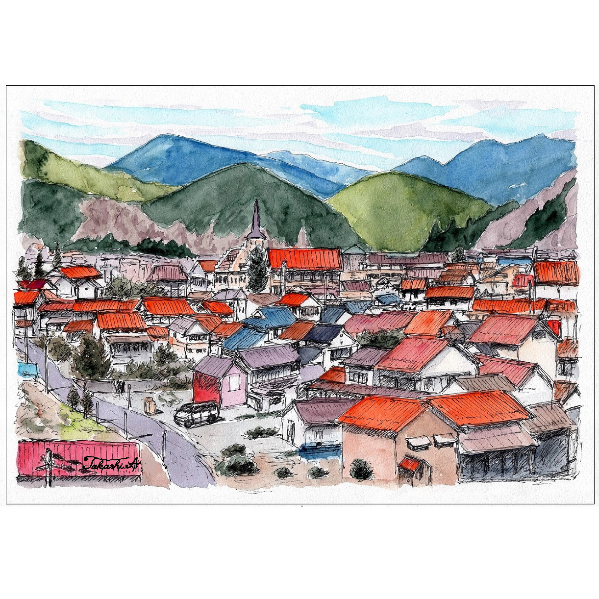 【コスモ】グラスアート　イラスト　水彩画　原画 コスモ】グラスアートイラスト水彩画原画