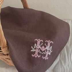 リネンかごカバー 北欧風手刺繍バスケットカバーB かごバッグ Ha