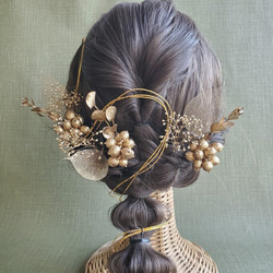 【選べるカラー】ゴールド　花材　髪飾り　ユーカリ　リーフ　あじさい　成人式　和装　結婚式 1枚目の画像