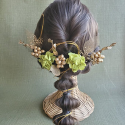 【選べるカラー】　ゴールド　花材　髪飾り　ユーカリ　リーフ　あじさい　成人式　和装　結婚式 8枚目の画像
