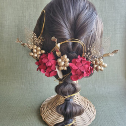 【選べるカラー】　ゴールド　花材　髪飾り　ユーカリ　リーフ　あじさい　成人式　和装　結婚式 1枚目の画像