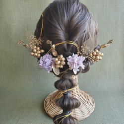 【選べるカラー】　ゴールド　花材　髪飾り　ユーカリ　リーフ　あじさい　成人式　和装　結婚式 6枚目の画像