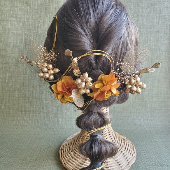 【選べるカラー】　ゴールド　花材　髪飾り　ユーカリ　リーフ　あじさい　成人式　和装　結婚式 10枚目の画像