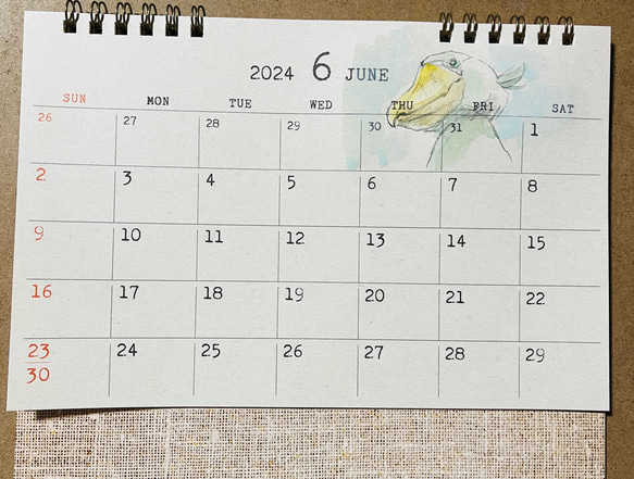 2024年　ハシビロコウ卓上カレンダー（手書き） 6枚目の画像