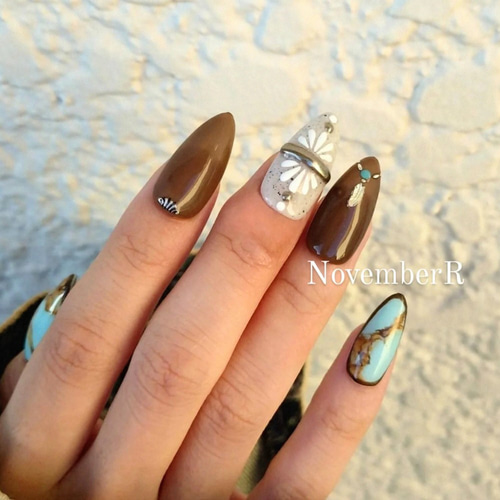 LA630☆ターコイズウエスタンネイルチップ ネイルチップ（つけ爪