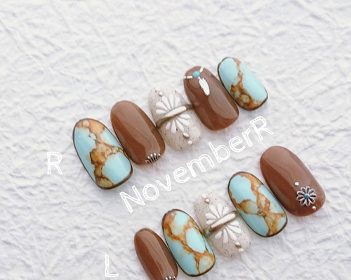 LA630☆ターコイズウエスタンネイルチップ ネイルチップ（つけ爪