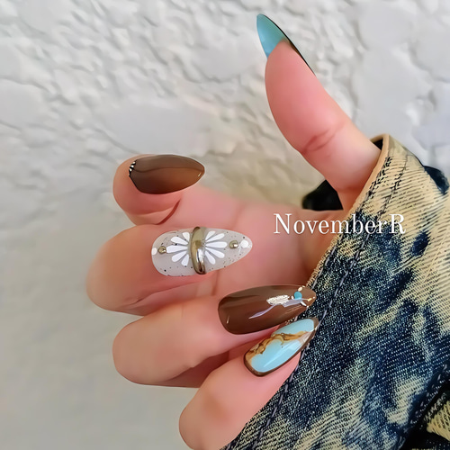 LA630☆ターコイズウエスタンネイルチップ ネイルチップ（つけ爪