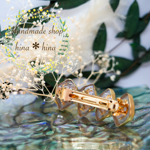 在庫なし✨キラキラ パイソン バレッタ✨ドット パール ゴールド