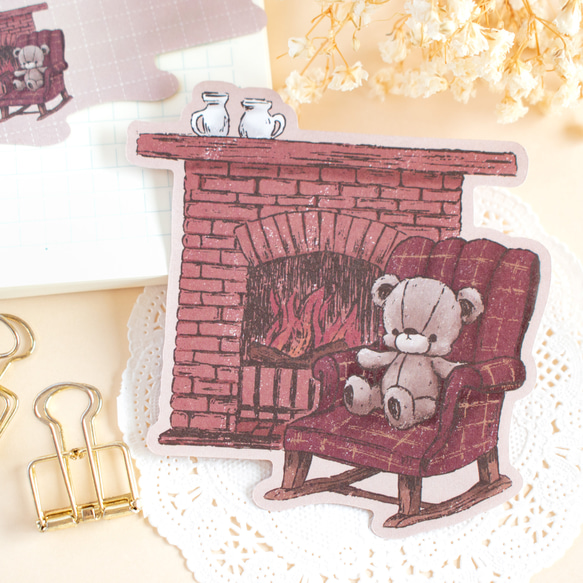 ダイカットメモ - 暖炉とテディベア(くま) メモ帳 Vintage girly 通販  