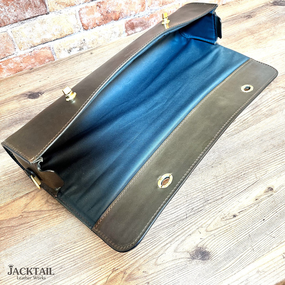 【オーダーサンプル】フルートケースカバー（ショルダーパッド付）／オイルレザー（カーキ） 5cm カーキ 高さ 奥行き