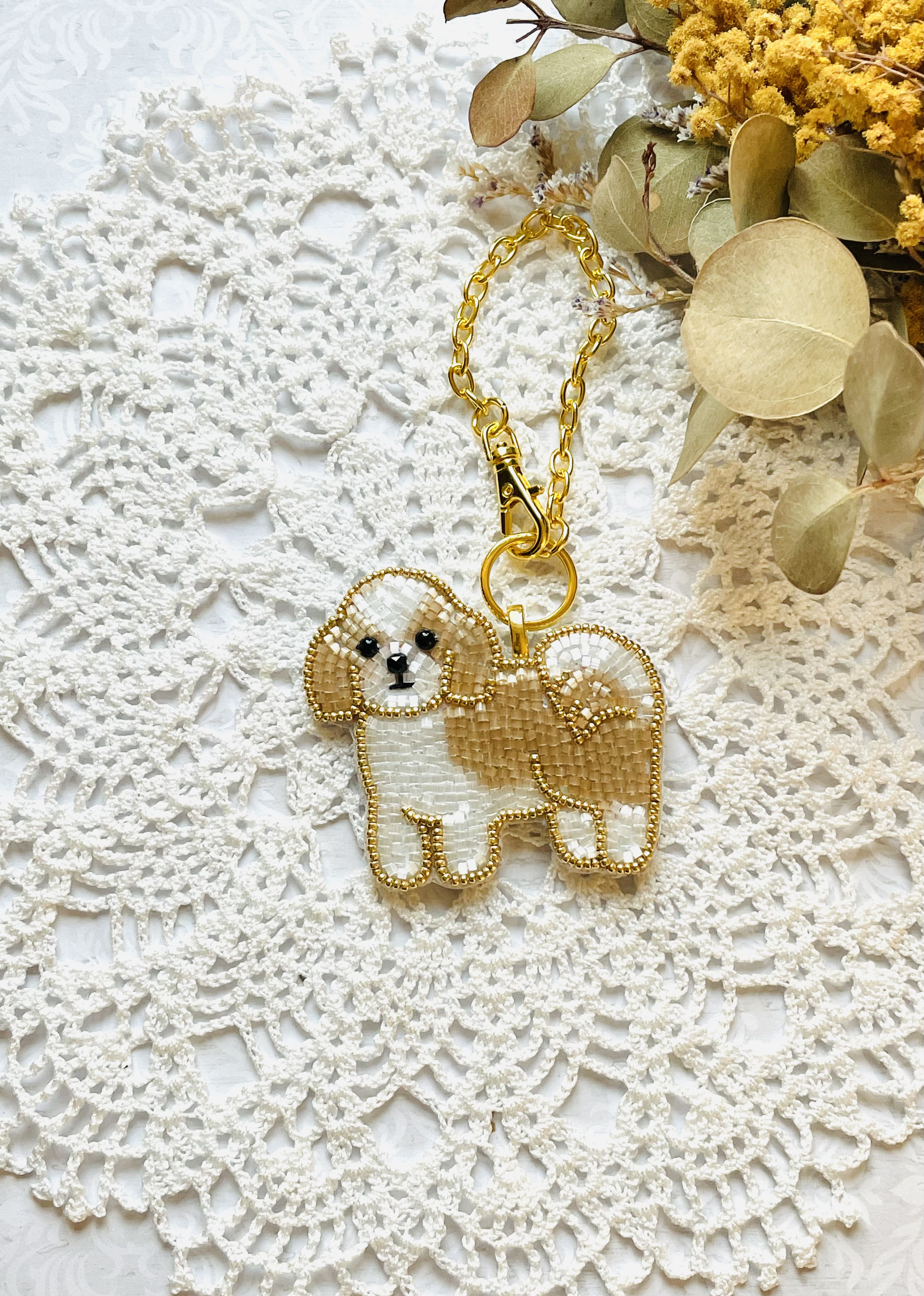 【サンコウチョウ】ビーズ刺繍ブローチバッグチャーム 2way】ビーズ刺繍のうちの子バッグチャーム&ブローチ・コーギー
