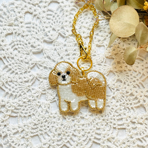 専用　ハンドメイド　刺繍　シーズー　犬　ミニバッグ　キーホルダー　うちの子 再制作】ビーズ刺繍のうちの子バッグチャーム・シーズー バッグ