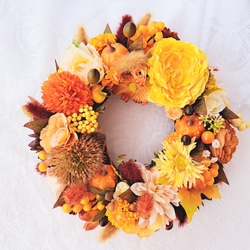 orange♪造花リース2点セット Lune Bonheur＜jardin d'automne＞＊春フラワーリース＊玄関