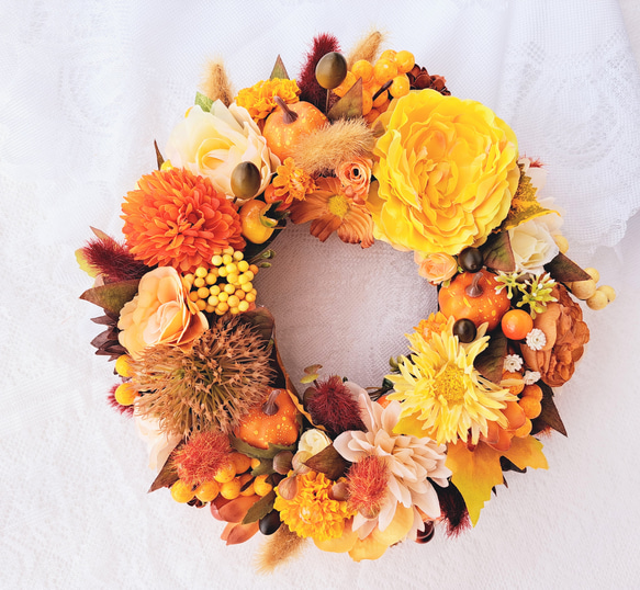 orange♪造花リース2点セット 実りのオレンジリース(25cm)アーティフィシャルフラワー 造花