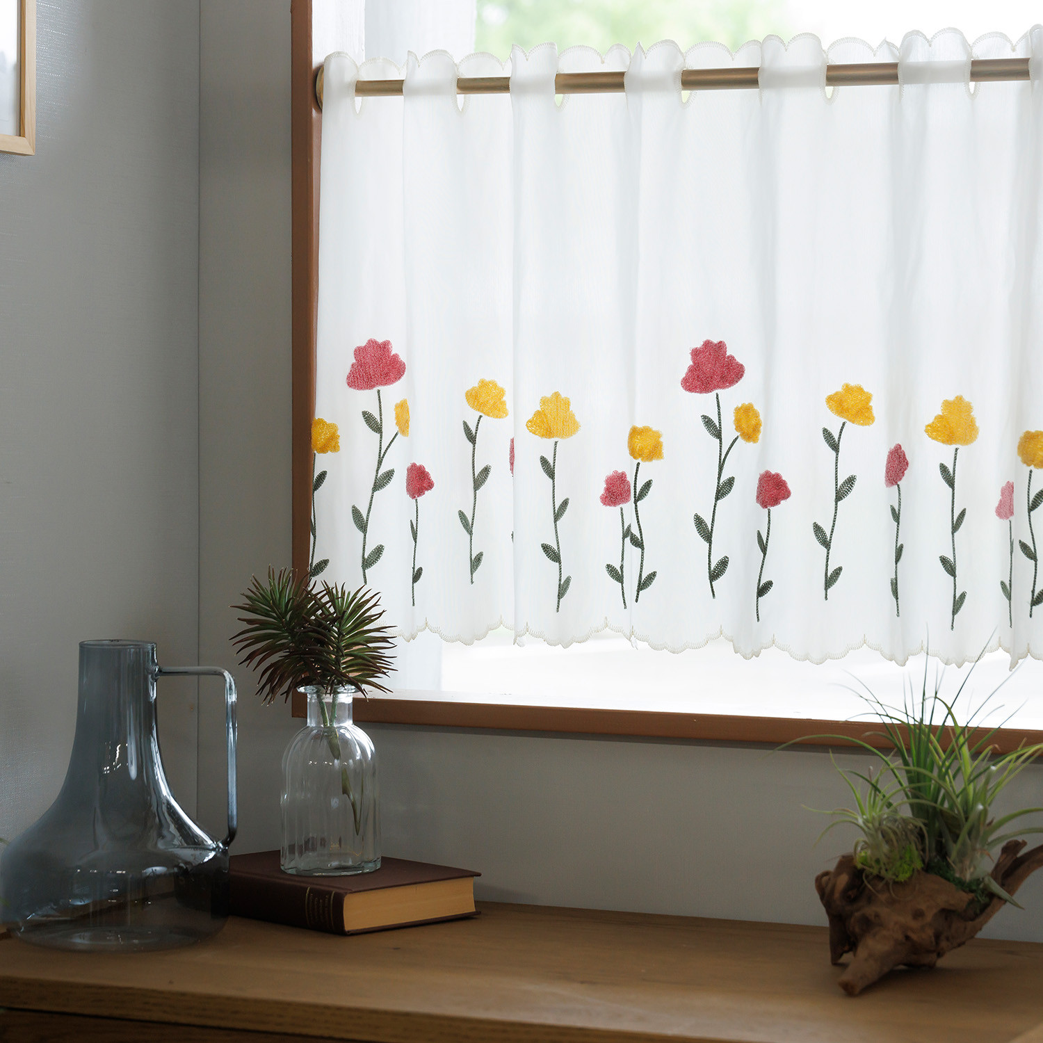 カーテン　刺繍 小鳥とラメ糸の刺繍がアクセント レースカーテン hino