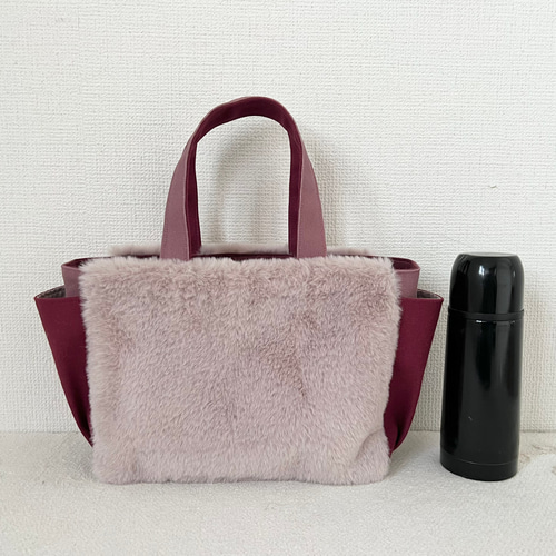 Sサイズ】くすみピンク ラビットボア バッグ 8号倉敷帆布使用 手提げ