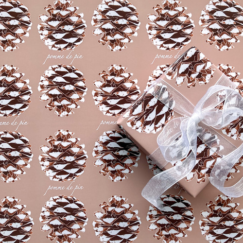 松ぼっくり デザインペーパー 8枚入り 包装紙・ラッピングペーパー