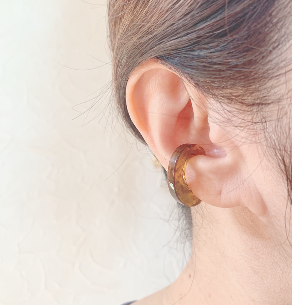 ❤️お得セット❤️  べっ甲カラー　樹脂　イヤーカフ　　　　　Cフープ　両耳用♪ 3枚目の画像