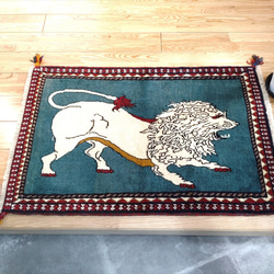 ペルシャ トライバルラグ 100x66cm アマレバフト ベージュ 青緑色